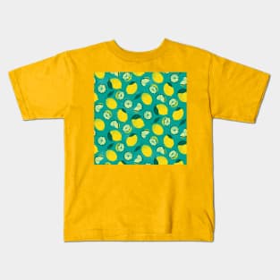 Teal Summer Lemons Kids T-Shirt